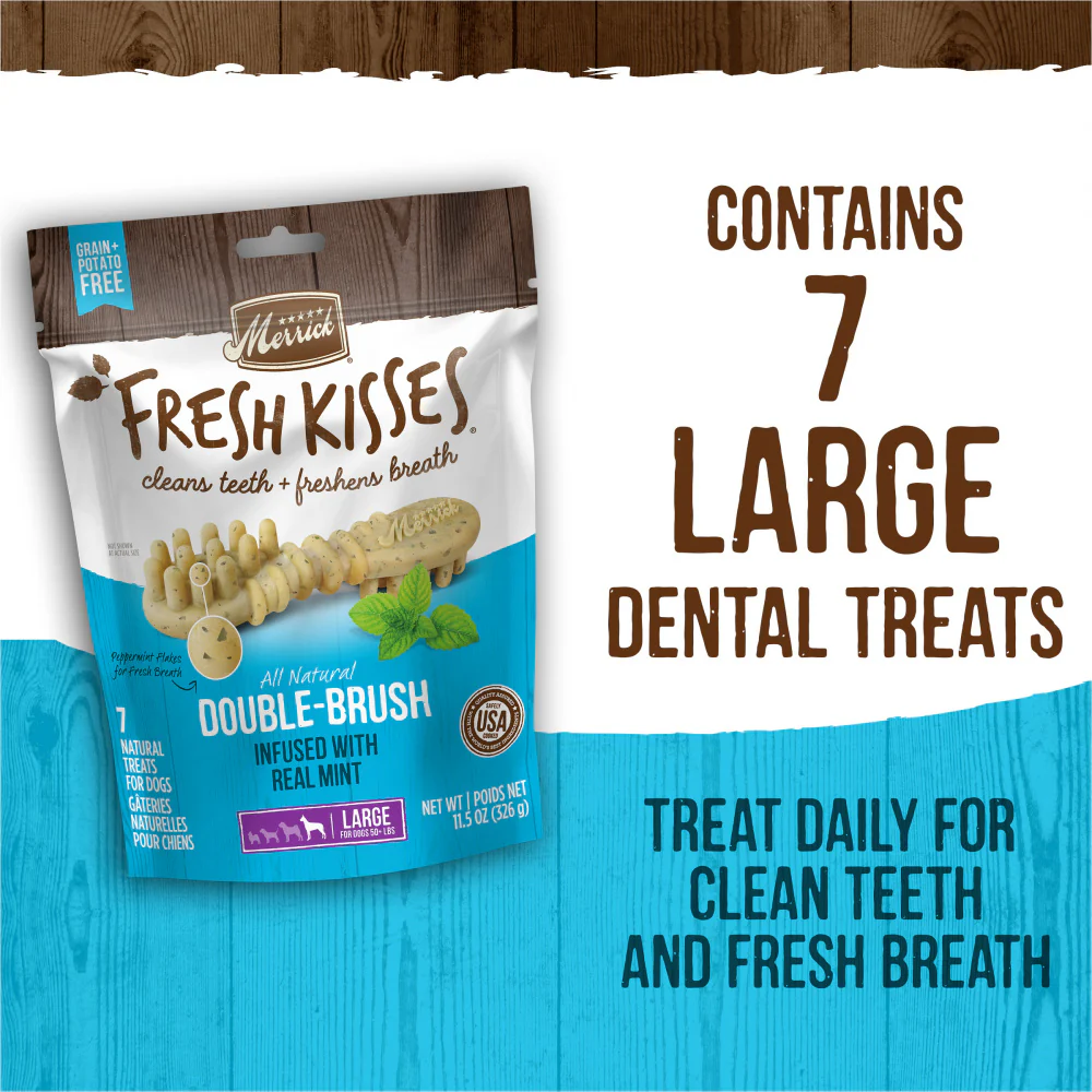 Merrick Fresh Kisses Grain Free Mint Breath Strips Large Dental Dog Treats - Image 7
